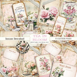 Vintage Tea Junk Journal Papers, Double Sided Papers, Pockets, Tags, Ephemera, Floral Scrapbooking Papers, Teacups, Tea Party Journals