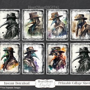 Plague Doctor Collage Sheet - Halloween Cards - Journal Cards - Digital Image - Scrapbook Cards - Printable Download - Digital Cards Gothic