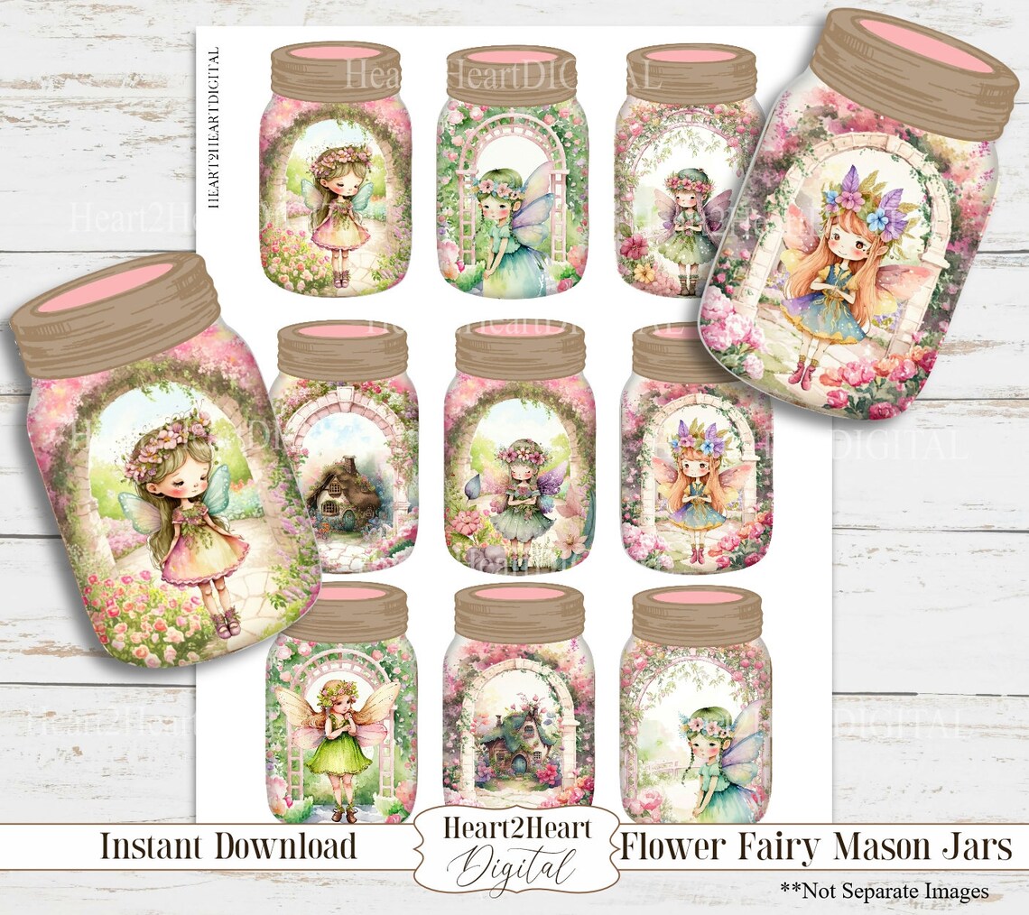Fairy Mason Jar Tags Printable Collage Sheet Flower Fairies Etsy UK