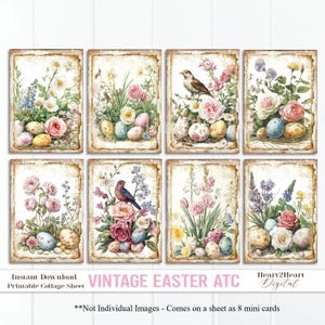 Spring Easter Flowers Mini ATC Cards Collage Sheet, Tags, Easter Journal Cards, Digital Image, Scrapbook Cards, Printable Download,