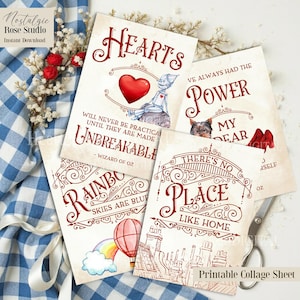 Wizard of Oz Quote Cards, Party Decoration, Cardmaking, Table Decoration, Printable Quotes, Cards, Ruby Slippers, Scrapbook