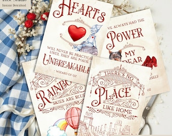 Wizard of Oz Quote Cards, Party Decoration, Cardmaking, Table Decoration, Printable Quotes, Cards, Ruby Slippers, Scrapbook