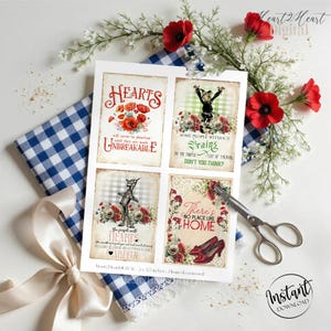 Wizard Of Oz Printable Quote Cards | Digital Mini Art Prints For Junk Journals | Ruby Slippers Scrapbook Ephemera Cardmaking Sheet
