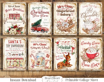 Vintage Mrs Claus Christmas Cards Collage Sheet, Tags, Journal Cards, Digital Image, Scrapbook Cards, Printable Download, ACEO, Bakery Toys