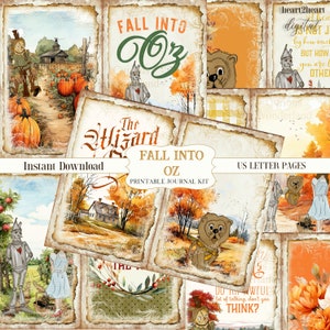 Wizard of Oz Fall Theme Printable Junk Journal Double Pages Craft Scrapbooking INSTANT DOWNLOAD Collage Sheet Tattered Papers Tin Man Autumn