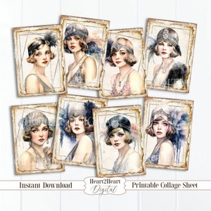 Vintage 1920 Flapper Ladies Ephemera Cards Collage Sheet Cards Digital Image Scrapbook Cards Printable Labels, Junk Journals