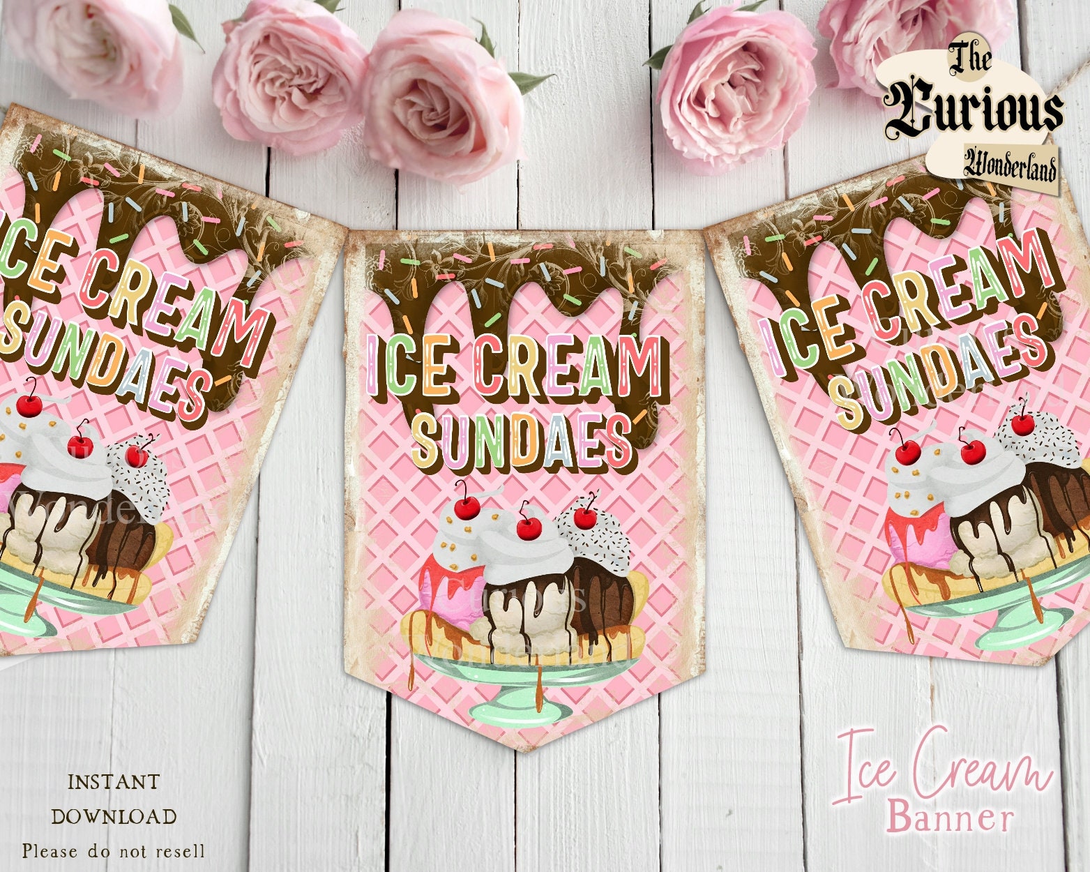 Retro Ice Cream Sundae Banner INSTANT DOWNLOAD Printable Etsy
