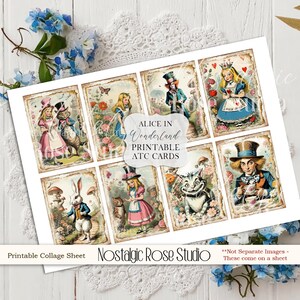 Vintage Alice in Wonderland Collage Sheet ATC Journal Cards, Digital Image, Scrapbook Cards, Printable Download, ACEO, Digital Cards, image 5