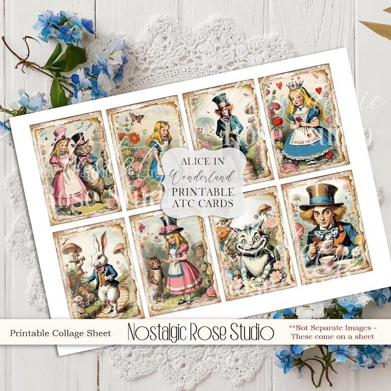 Vintage Alice in Wonderland Collage Sheet ATC Journal Cards, Digital Image, Scrapbook Cards, Printable Download, ACEO, Digital Cards, image 5