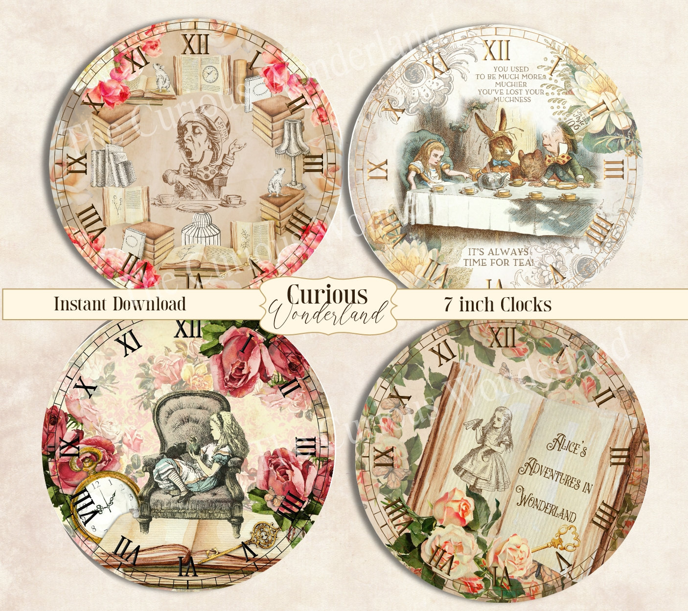 Alice in Wonderland Clocks Printable Clocks Digital - Etsy