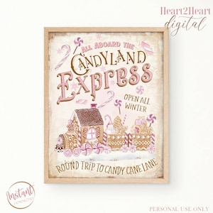 Candy Land Express Train Sign - Digital Instant Download - Pink Christmas - Gingerbread Bakery