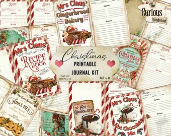 Mrs Claus Christmas Recipe Book Junk Journal, Printable, Cook Book, Digital Journal Kit, Scrapbook Paper, Digital Download Craft