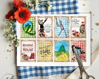 Vintage Wizard of Oz ATC Card Toppers, Party Decoration, Cardmaking, Junk Journal Cards, Printable, Instant Download, Scrapbook, Tin Man