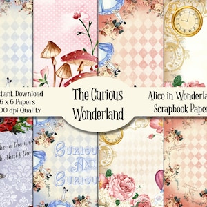 Alice in Wonderland Digital Paper Pack, Scrapbooking paper, White Rabbit, Tea Party, Mad Hatter Paper Pack, Collage Sheet, Background
