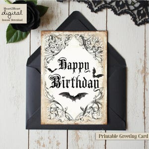 Printable Gothic Birthday Card - INSTANT DOWNLOAD - Goth Birthday - Bat Birthday Card - Gothic Birthday - Printable Birthday Card