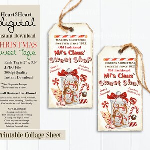 Mrs Claus Sweet Shop Tags, Printable Tags, Sweet Treat Tags, Instant Download, Journals,