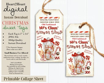 Mrs Claus Sweet Shop Tags, Printable Tags, Sweet Treat Tags, Instant Download, Journals,