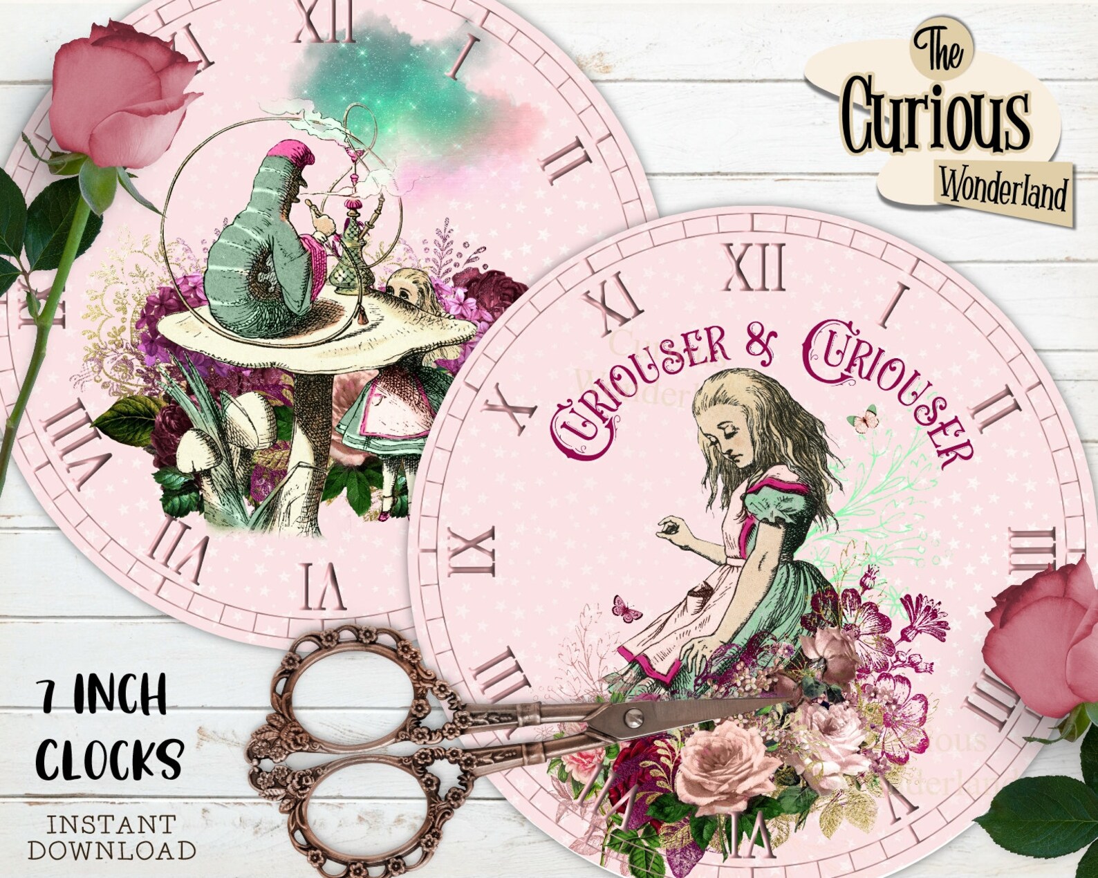 Alice in Wonderland Clocks Printable Clocks Digital - Etsy