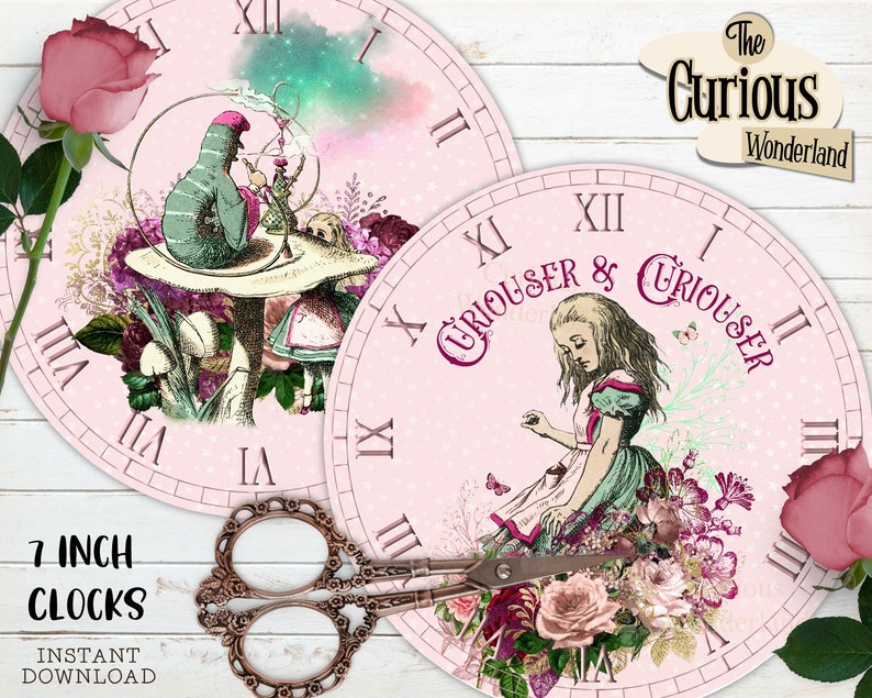 Alice in Wonderland Clocks Printable Clocks Digital Etsy