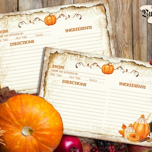 Fall Pumpkin Recipe Cards - Collage Sheet -Printable Recipe Card - Digital Download - Halloween Pumpkins - INSTANT DOWNLOAD - Food Cards