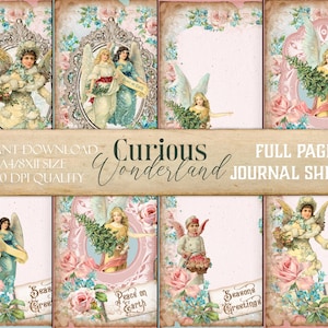 Victorian Christmas Angel Journal Pages, 8x11 Paper, Junk Journal Kit, Backgrounds, Pink Christmas Paper, Angels, Scrapbook, Collage Sheets