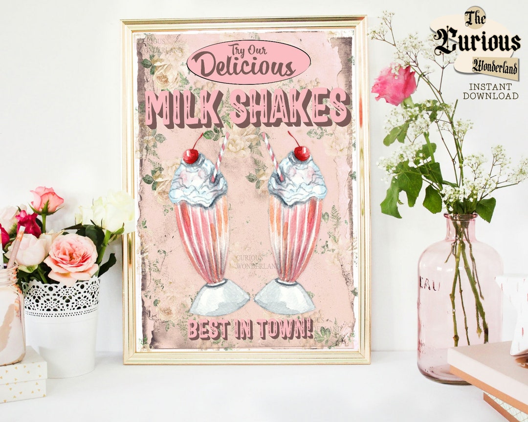 Retro Milkshake Sign INSTANT DOWNLOAD Printable Sign Wall Decor Diner Sign Diner Decor ...