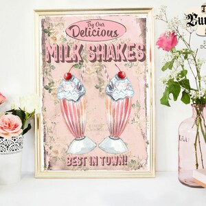 Retro Milkshake Sign INSTANT DOWNLOAD Printable Sign Wall Decor Diner Sign Diner Decor ...