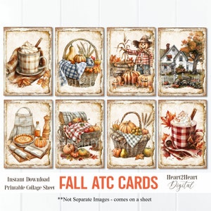 Cozy Autumn Fall ATC Collage Sheet, Fall Flowers Journal Cards, Digital Image, Scrapbook Cards, Printable Download, ACEO, Digital Cards