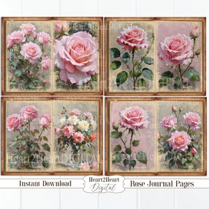 Shabby Chic Rose Junk Journal Papers, Scrapbooking paper, INSTANT DOWNLOAD, Backgrounds Scrapbook Paper, Painted Roses
