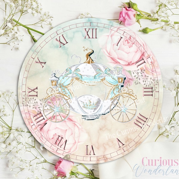 Princess Clock, Printable Clock, Fairytale Princess Party Prop, Backdrop, Giant Clock, Princess Carriage, Fairytale Wedding