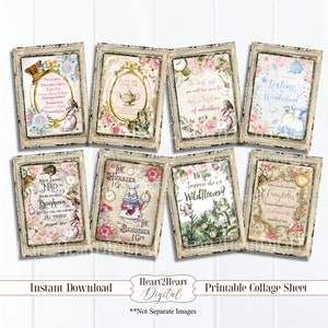 Alice in Wonderland ATC Cards, Junk Journal Cards, Digital Paper, Printable Journaling Cards, Digital Download, Scrapbooking,Ephemera, Craft