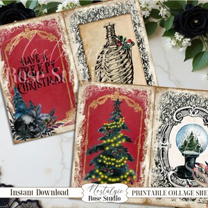 Diario navideño con calavera gótica, imprimible, diario gótico, kit de diario digital, papel para álbum de recortes, descarga digital para manualidades, espeluznante imagen 3