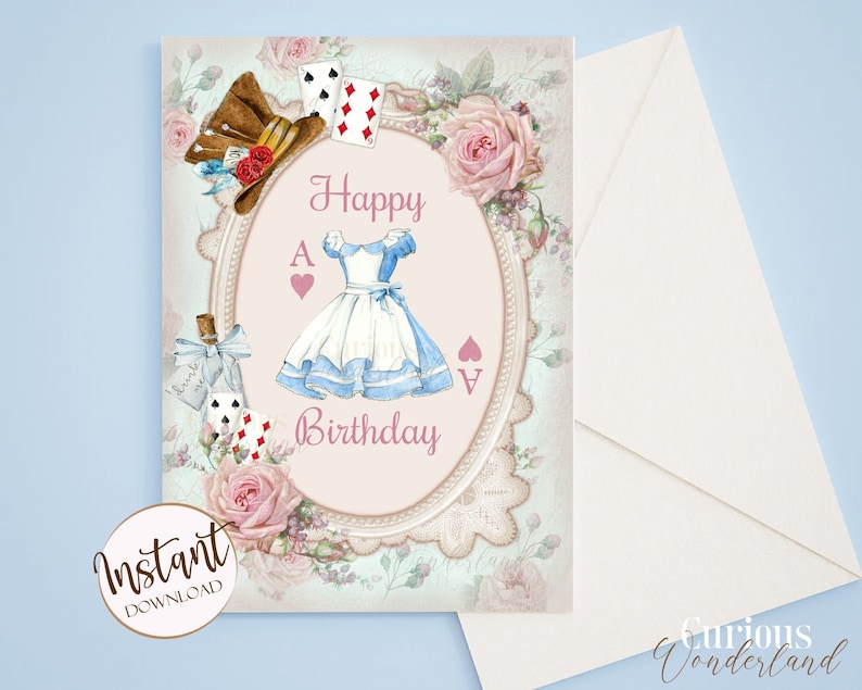 Alice in Wonderland Birthday Card Printable Birthday Card - Etsy