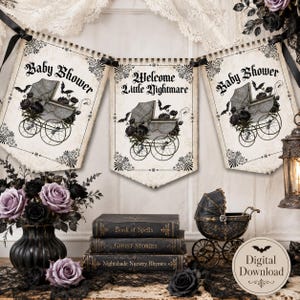 Gothic Baby Shower Bunting, Spooky Baby Shower Banner