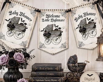 Gothic Baby Shower Bunting, Spooky Baby Shower Banner