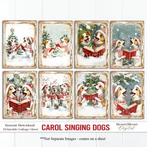 Christmas Carol Dogs Collage Sheet, Tags, Funny Dogs, Journal Cards, Digital Image, Scrapbook Cards, Printable Download, ACEO, Digital Cards