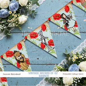 Printable Wizard of Oz Bunting Banner Flags Party Decoration Tin Man Ruby Slippers Birthday Banner Garland