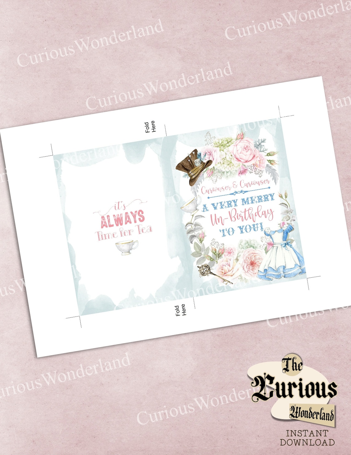 Alice in Wonderland Birthday Card Printable Greeting Card | Etsy