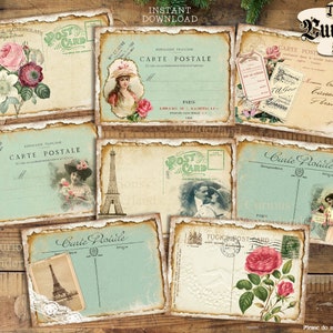Shabby Chic Paris Journal Cards Postcards Digital Collage Sheet Digital Cards Printable Download ATC  Tags Digital Image Paris Ladies