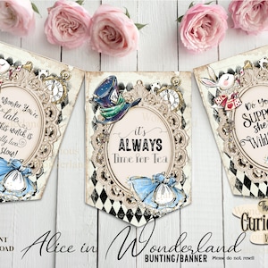 Alice in Wonderland Quote Banner, Printable Banner, Printable Alice, INSTANT DOWNLOAD, Alice Quotes, Mad Hatter Tea Party, Birthday Banner