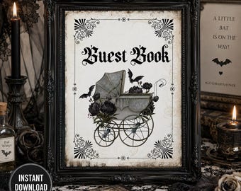 Gothic Baby Shower ' Guest Book' Sign, Halloween Theme Baby Shower