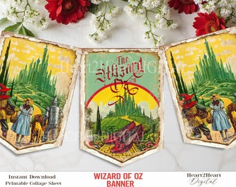 Printable Wizard of Oz Bunting Banner Flags Party Decoration Tin Man Ruby Slippers Birthday Banner Garland