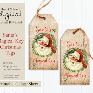 Santa's Magical Key, Printable Christmas Tag, Digital Download, Printable Santa Magic Key Tag, Vintage Christmas, Santa Tags,