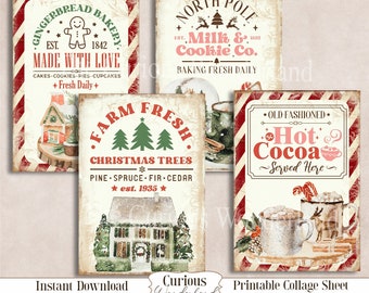 Vintage Christmas Bakery Cards Collage Sheet, Tags, Journal Cards, Digital Image, Scrapbook Cards, Printable Download, ACEO,