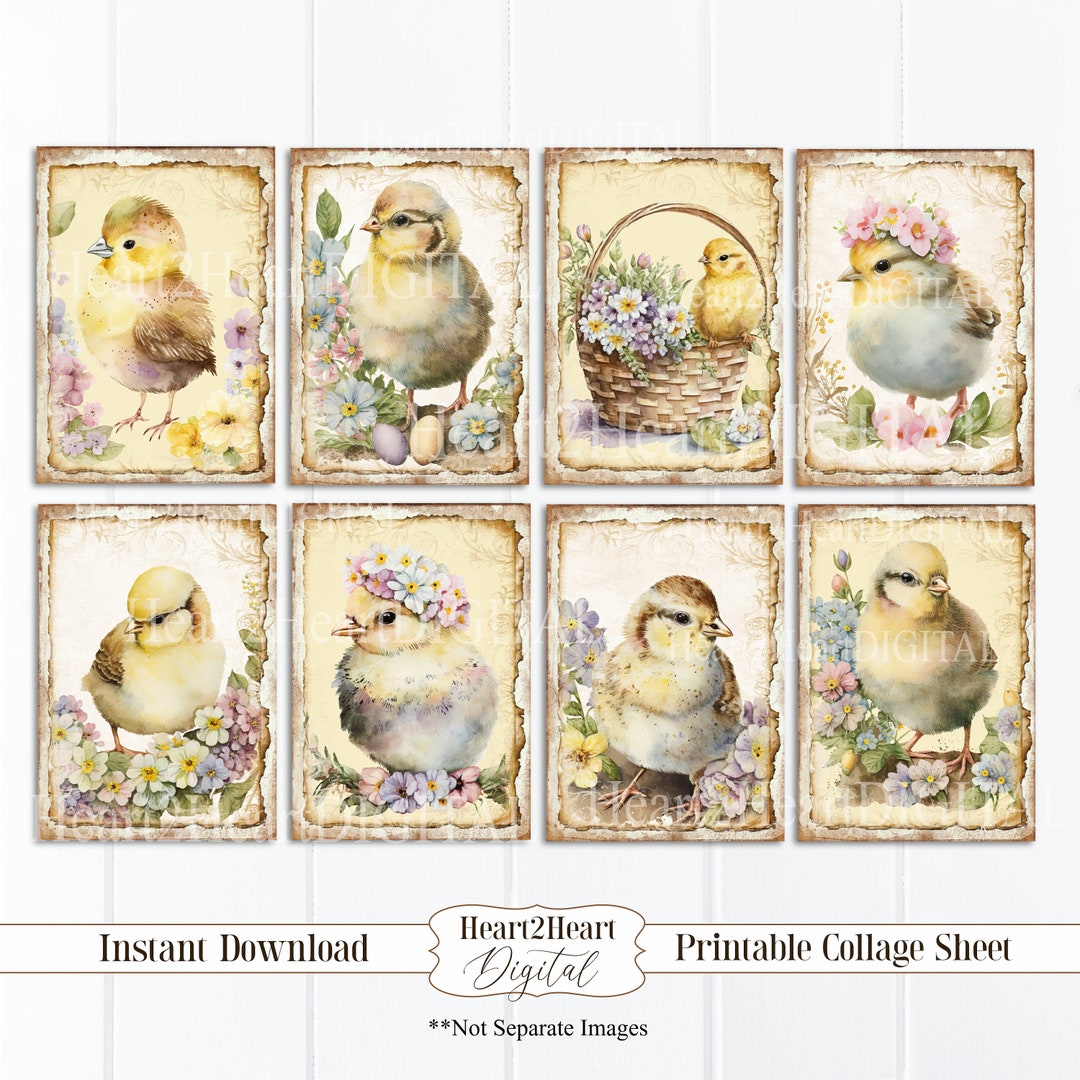 Easter Chicks Mini Cards Collage Sheet, Tags, Easter Journal Cards ...