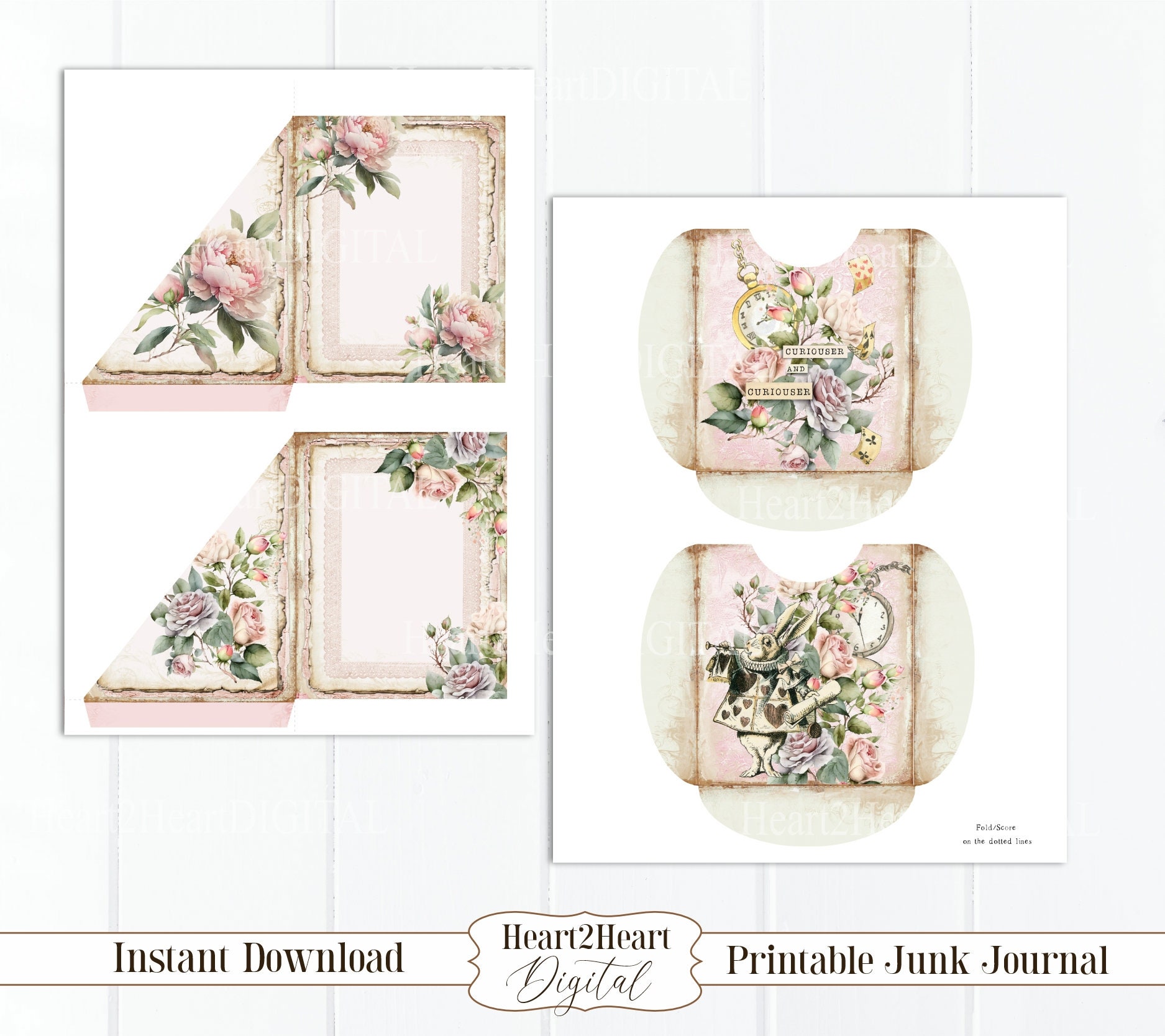 Shabby Chic Floral Alice in Wonderland Junk Journal Pages