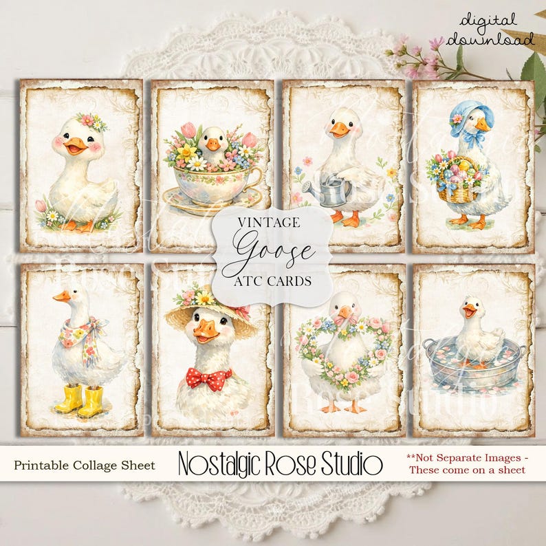 Silly Goose ATC Card Toppers Printable, Vintage Goose Collage Sheet ...