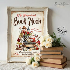 Printable Alice in Wonderland Book Nook Print | Home Library Wall Art, Bookish Print