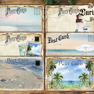 Vintage Beach Postcards 6x4 Journal Cards Digital Collage Sheet Digital Cards Printable Download  Tags Digital Image Beach Tropical Summer