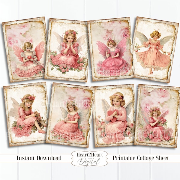 Vintage Angel Collage Sheet, Tags, Journal Cards, Digital Image, Scrapbook Cards, Printable Download, ACEO, Digital Cards Fairies